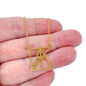 Estate Gold-Tone Sterling Silver 925 Geometric Necklace 17"-19"
